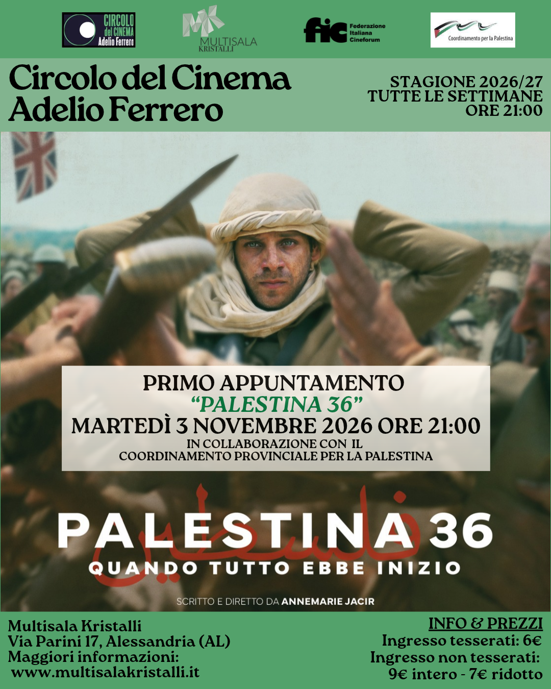 Palestina 36 in collaborazione con il Circolo del Cinema A. Ferrero